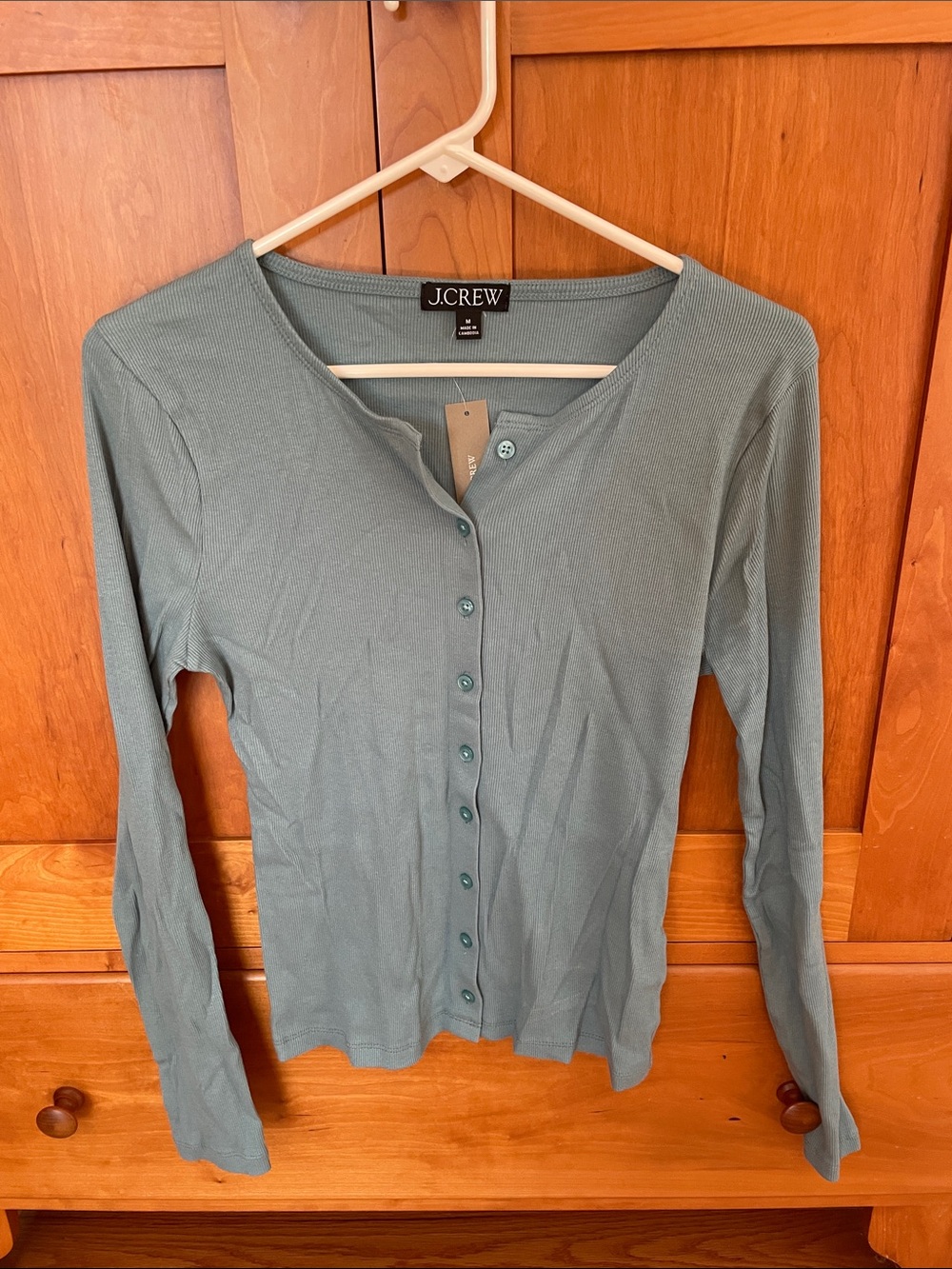 J.Crew Long-Sleeve Sage Teal-Green Ribbed Button Cardigan